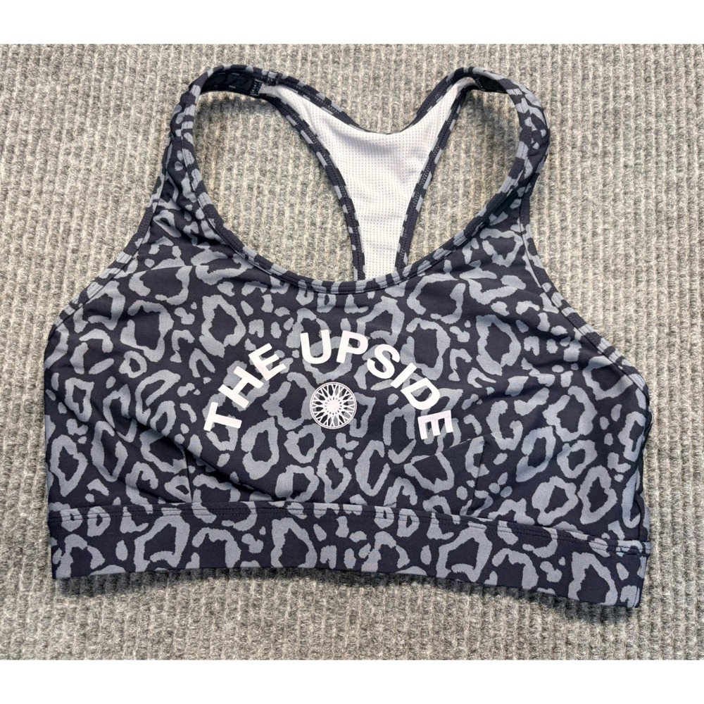The Upside Leopard Print Racerback Sports Bra Navy Grey Size US 8 Medium